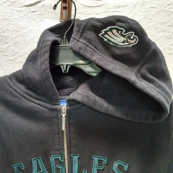 Reebok Eagles Black Zippered Hoodie Sweatshirt Size LG (T-376) - Picture 5 of 11